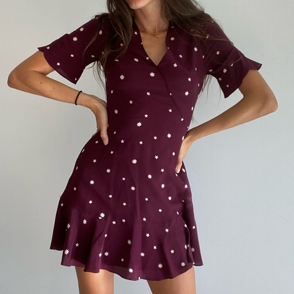 Madewell Eggplant/Maroon Colored Short Dress With Sleeves